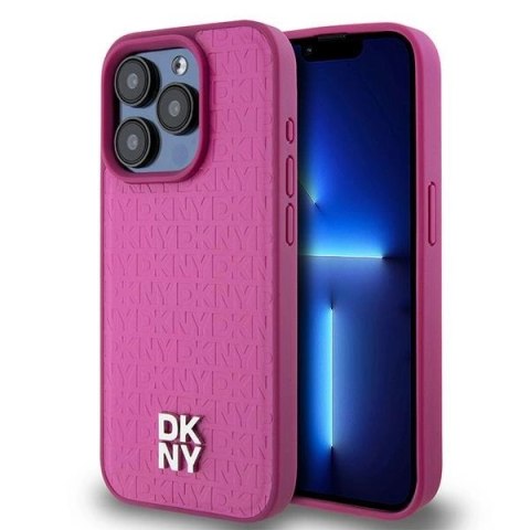 Etui DKNY Leather Monogram Pattern Metal Logo MagSafe na iPhone 15 Pro - różowe Etui DKNY Leather Monogram Pattern Metal Logo MagSafe na iPhone 15 Pro - różowe