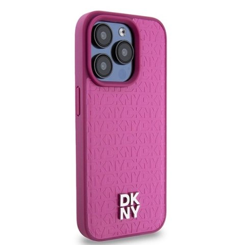 Etui DKNY Leather Monogram Pattern Metal Logo MagSafe na iPhone 15 Pro - różowe Etui DKNY Leather Monogram Pattern Metal Logo MagSafe na iPhone 15 Pro - różowe