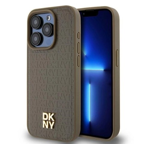 Etui DKNY Leather Pattern Metal Logo MagSafe na iPhone 14 Pro Max - brązowe Etui DKNY Leather Pattern Metal Logo MagSafe na iPhone 14 Pro Max - brązowe