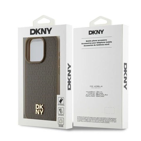 Etui DKNY Leather Pattern Metal Logo MagSafe na iPhone 14 Pro Max - brązowe Etui DKNY Leather Pattern Metal Logo MagSafe na iPhone 14 Pro Max - brązowe
