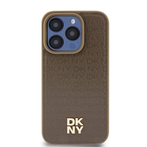 Etui DKNY Leather Pattern Metal Logo MagSafe na iPhone 14 Pro - brązowe Etui DKNY Leather Pattern Metal Logo MagSafe na iPhone 14 Pro - brązowe