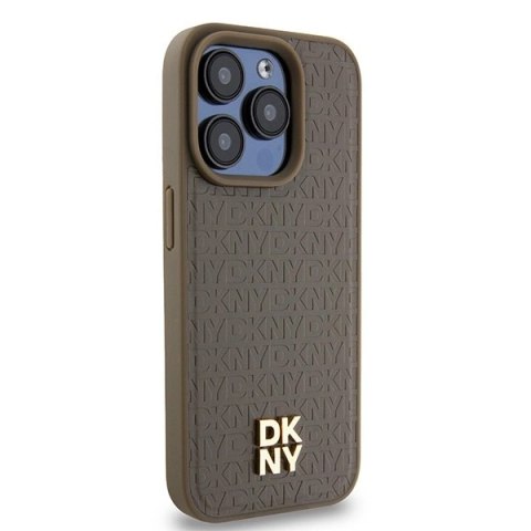 Etui DKNY Leather Pattern Metal Logo MagSafe na iPhone 14 Pro - brązowe Etui DKNY Leather Pattern Metal Logo MagSafe na iPhone 14 Pro - brązowe