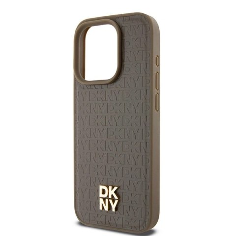 Etui DKNY Leather Pattern Metal Logo MagSafe na iPhone 14 Pro - brązowe Etui DKNY Leather Pattern Metal Logo MagSafe na iPhone 14 Pro - brązowe