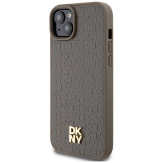 Etui DKNY Leather Pattern Metal Logo MagSafe na iPhone 15 / 14 / 13 - brązowe