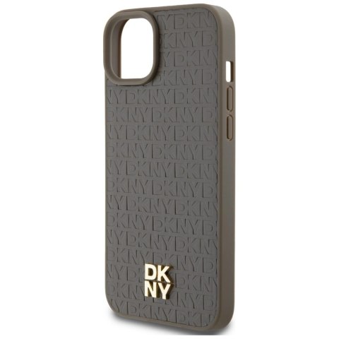 Etui DKNY Leather Pattern Metal Logo MagSafe na iPhone 15 / 14 / 13 - brązowe