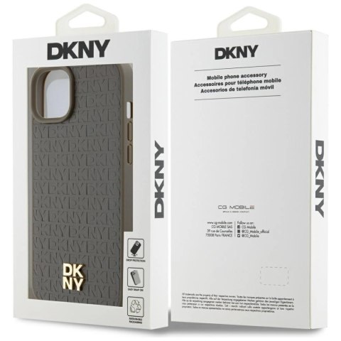 Etui DKNY Leather Pattern Metal Logo MagSafe na iPhone 15 / 14 / 13 - brązowe
