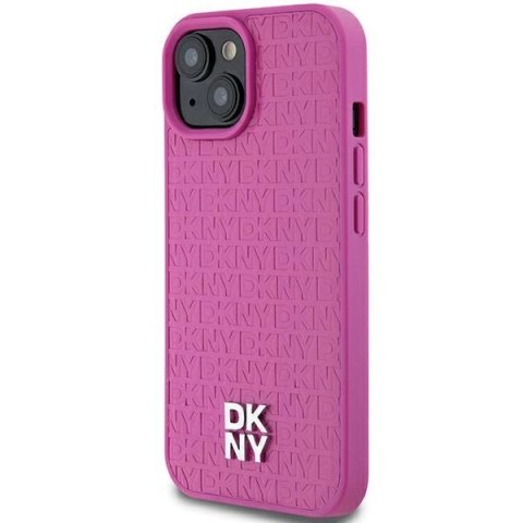 Etui DKNY Leather Pattern Metal Logo MagSafe na iPhone 15 / 14 / 13 - różowe Etui DKNY Leather Pattern Metal Logo MagSafe na iPhone 15 / 14 / 13 - różowe