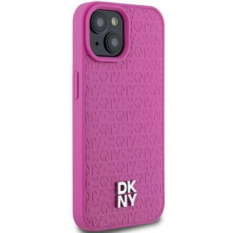 Etui DKNY Leather Pattern Metal Logo MagSafe na iPhone 15 / 14 / 13 - różowe Etui DKNY Leather Pattern Metal Logo MagSafe na iPhone 15 / 14 / 13 - różowe