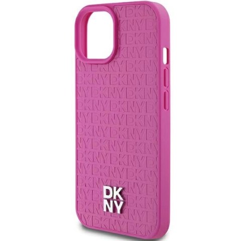 Etui DKNY Leather Pattern Metal Logo MagSafe na iPhone 15 / 14 / 13 - różowe Etui DKNY Leather Pattern Metal Logo MagSafe na iPhone 15 / 14 / 13 - różowe