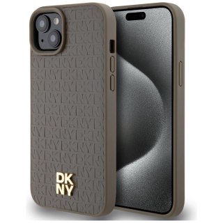 Etui DKNY Leather Pattern Metal Logo MagSafe na iPhone 15 Plus / 14 Plus - brązowe