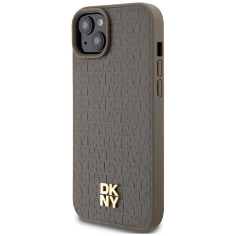Etui DKNY Leather Pattern Metal Logo MagSafe na iPhone 15 Plus / 14 Plus - brązowe Etui DKNY Leather Pattern Metal Logo MagSafe na iPhone 15 Plus / 14 Plus - brązowe