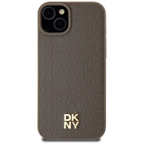 Etui DKNY Leather Pattern Metal Logo MagSafe na iPhone 15 Plus / 14 Plus - brązowe Etui DKNY Leather Pattern Metal Logo MagSafe na iPhone 15 Plus / 14 Plus - brązowe