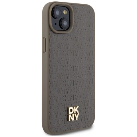 Etui DKNY Leather Pattern Metal Logo MagSafe na iPhone 15 Plus / 14 Plus - brązowe Etui DKNY Leather Pattern Metal Logo MagSafe na iPhone 15 Plus / 14 Plus - brązowe