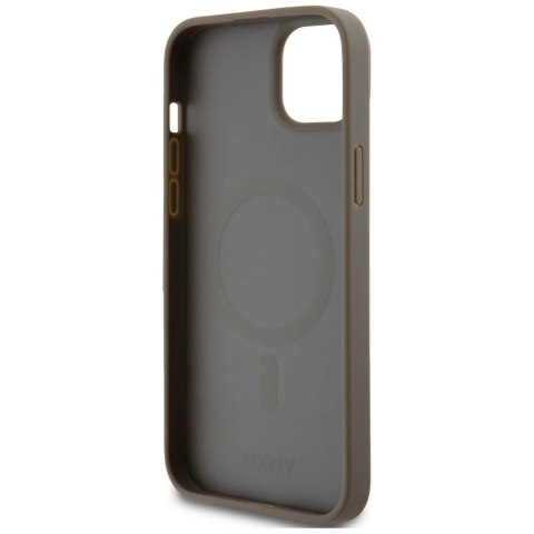 Etui DKNY Leather Pattern Metal Logo MagSafe na iPhone 15 Plus / 14 Plus - brązowe Etui DKNY Leather Pattern Metal Logo MagSafe na iPhone 15 Plus / 14 Plus - brązowe