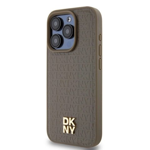 Etui DKNY Leather Pattern Metal Logo MagSafe na iPhone 15 Pro Max - brązowe Etui DKNY Leather Pattern Metal Logo MagSafe na iPhone 15 Pro Max - brązowe