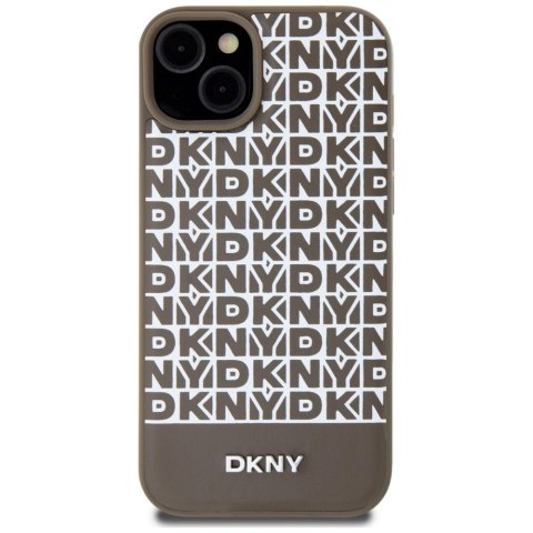 Etui DKNY Leather Printed Pattern Metal Logo MagSafe na iPhone 15 / 14 / 13 - brązowe Etui DKNY Leather Printed Pattern Metal Logo MagSafe na iPhone 15 / 14 / 13 - brązowe