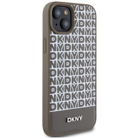 Etui DKNY Leather Printed Pattern Metal Logo MagSafe na iPhone 15 / 14 / 13 - brązowe Etui DKNY Leather Printed Pattern Metal Logo MagSafe na iPhone 15 / 14 / 13 - brązowe