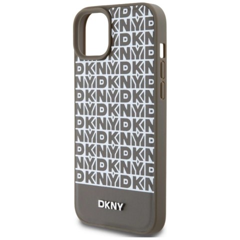 Etui DKNY Leather Printed Pattern Metal Logo MagSafe na iPhone 15 / 14 / 13 - brązowe Etui DKNY Leather Printed Pattern Metal Logo MagSafe na iPhone 15 / 14 / 13 - brązowe