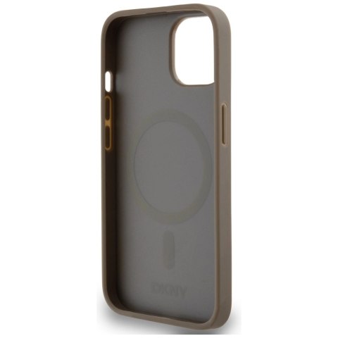 Etui DKNY Leather Printed Pattern Metal Logo MagSafe na iPhone 15 / 14 / 13 - brązowe Etui DKNY Leather Printed Pattern Metal Logo MagSafe na iPhone 15 / 14 / 13 - brązowe