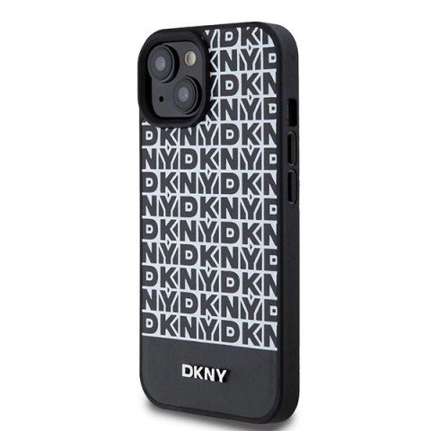 Etui DKNY Leather Printed Pattern Metal Logo MagSafe na iPhone 15 / 14 / 13 - czarne Etui DKNY Leather Printed Pattern Metal Logo MagSafe na iPhone 15 / 14 / 13 - czarne