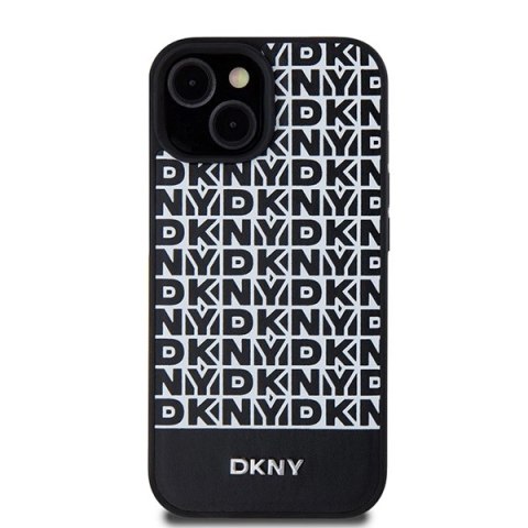 Etui DKNY Leather Printed Pattern Metal Logo MagSafe na iPhone 15 / 14 / 13 - czarne Etui DKNY Leather Printed Pattern Metal Logo MagSafe na iPhone 15 / 14 / 13 - czarne