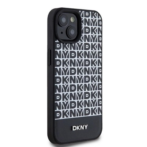 Etui DKNY Leather Printed Pattern Metal Logo MagSafe na iPhone 15 / 14 / 13 - czarne Etui DKNY Leather Printed Pattern Metal Logo MagSafe na iPhone 15 / 14 / 13 - czarne