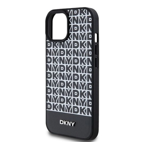 Etui DKNY Leather Printed Pattern Metal Logo MagSafe na iPhone 15 / 14 / 13 - czarne Etui DKNY Leather Printed Pattern Metal Logo MagSafe na iPhone 15 / 14 / 13 - czarne