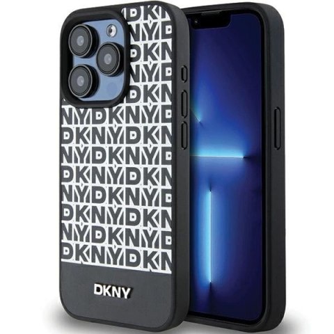 Etui DKNY Leather Printed Pattern Metal Logo MagSafe na iPhone 15 Pro Max - czarne Etui DKNY Leather Printed Pattern Metal Logo MagSafe na iPhone 15 Pro Max - czarne
