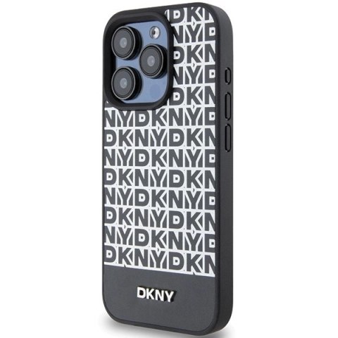 Etui DKNY Leather Printed Pattern Metal Logo MagSafe na iPhone 15 Pro Max - czarne Etui DKNY Leather Printed Pattern Metal Logo MagSafe na iPhone 15 Pro Max - czarne