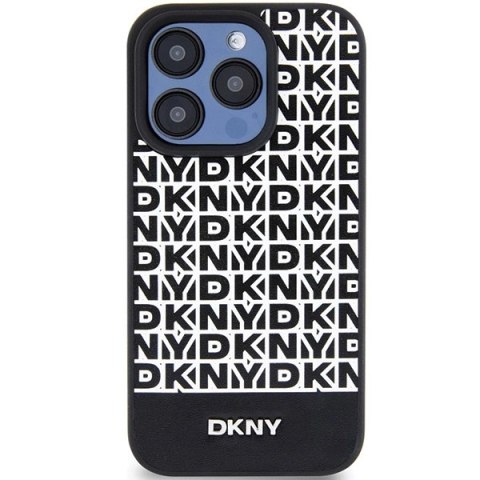 Etui DKNY Leather Printed Pattern Metal Logo MagSafe na iPhone 15 Pro Max - czarne Etui DKNY Leather Printed Pattern Metal Logo MagSafe na iPhone 15 Pro Max - czarne