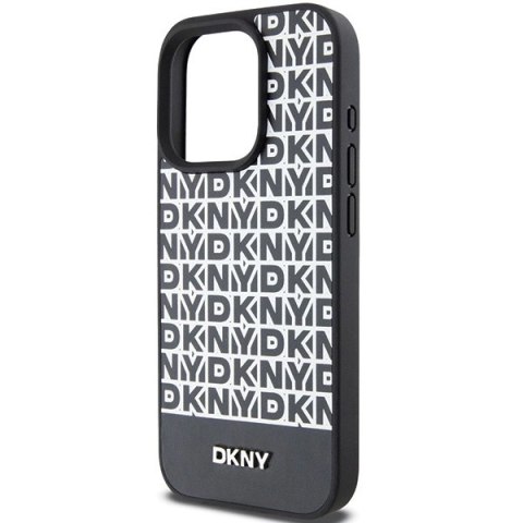Etui DKNY Leather Printed Pattern Metal Logo MagSafe na iPhone 15 Pro Max - czarne Etui DKNY Leather Printed Pattern Metal Logo MagSafe na iPhone 15 Pro Max - czarne