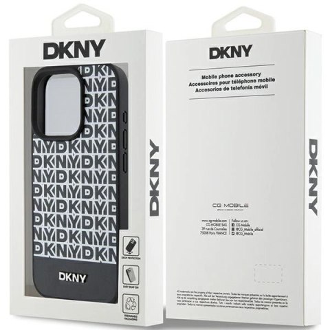 Etui DKNY Leather Printed Pattern Metal Logo MagSafe na iPhone 15 Pro Max - czarne Etui DKNY Leather Printed Pattern Metal Logo MagSafe na iPhone 15 Pro Max - czarne