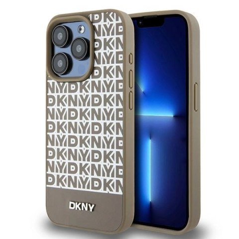 Etui DKNY Leather Printed Pattern Metal Logo MagSafe na iPhone 15 Pro - brązowe Etui DKNY Leather Printed Pattern Metal Logo MagSafe na iPhone 15 Pro - brązowe