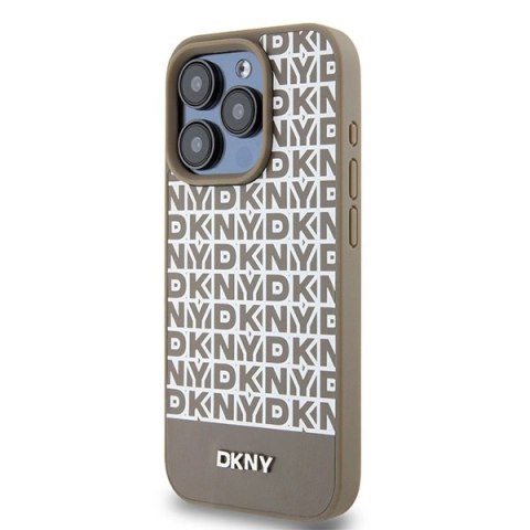 Etui DKNY Leather Printed Pattern Metal Logo MagSafe na iPhone 15 Pro - brązowe Etui DKNY Leather Printed Pattern Metal Logo MagSafe na iPhone 15 Pro - brązowe