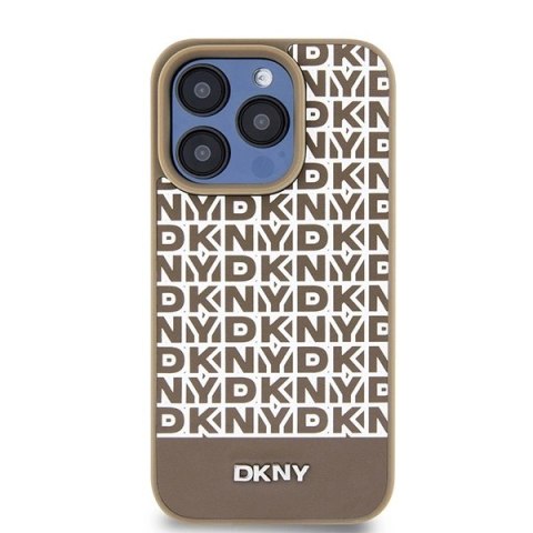 Etui DKNY Leather Printed Pattern Metal Logo MagSafe na iPhone 15 Pro - brązowe Etui DKNY Leather Printed Pattern Metal Logo MagSafe na iPhone 15 Pro - brązowe