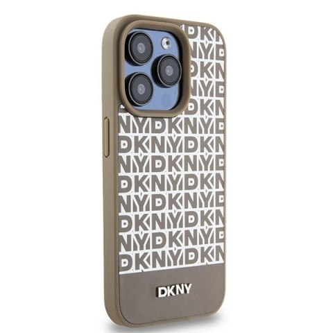 Etui DKNY Leather Printed Pattern Metal Logo MagSafe na iPhone 15 Pro - brązowe Etui DKNY Leather Printed Pattern Metal Logo MagSafe na iPhone 15 Pro - brązowe