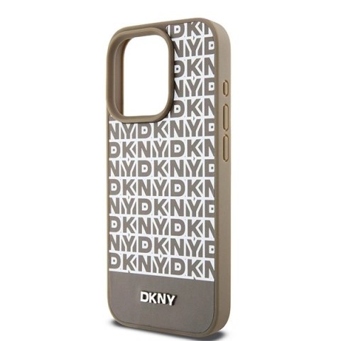 Etui DKNY Leather Printed Pattern Metal Logo MagSafe na iPhone 15 Pro - brązowe Etui DKNY Leather Printed Pattern Metal Logo MagSafe na iPhone 15 Pro - brązowe