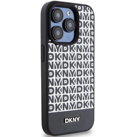 Etui DKNY Leather Printed Pattern Metal Logo MagSafe na iPhone 15 Pro - czarne Etui DKNY Leather Printed Pattern Metal Logo MagSafe na iPhone 15 Pro - czarne