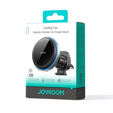 Joyroom uchwyt samochodowy do telefonu z ładowarką indukcyjną (kompatybilną z MagSafe) z wentylatorem na kratkę nawiewu - czarny Joyroom uchwyt samochodowy do telefonu z ładowarką indukcyjną (kompatybilną z MagSafe) z wentylatorem na kratkę nawiewu - czarny
