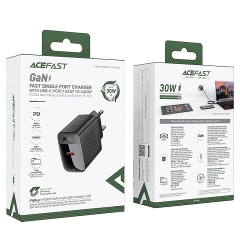 Ładowarka Acefast A102 sieciowa GaN USB-C PD 30W - czarna Ładowarka Acefast A102 sieciowa GaN USB-C PD 30W - czarna