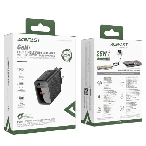 Ładowarka Acefast A104 sieciowa GaN USB-C PD SFC 25W - czarna Ładowarka Acefast A104 sieciowa GaN USB-C PD SFC 25W - czarna