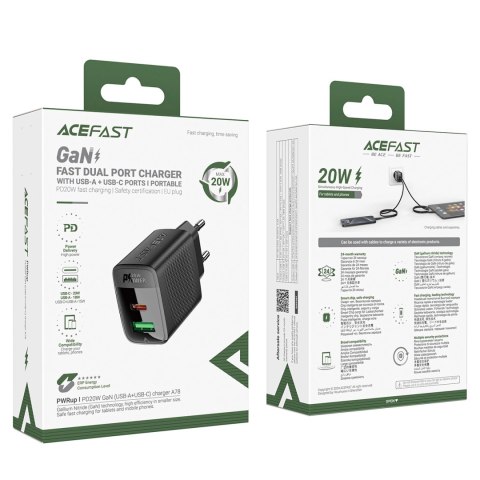 Ładowarka Acefast A78 sieciowa GaN USB-A / USB-C PD 20W - czarna Ładowarka Acefast A78 sieciowa GaN USB-A / USB-C PD 20W - czarna