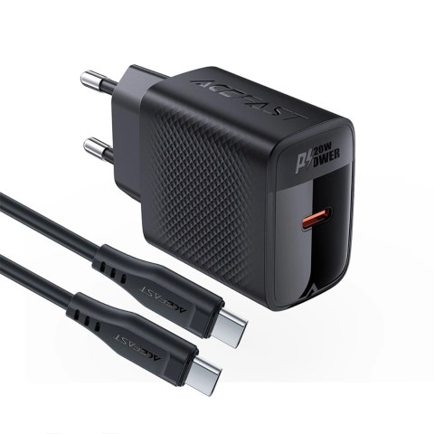 Ładowarka Acefast A82 sieciowa GaN USB-C PD 20W - czarna + kabel USB-C / USB-C