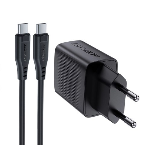 Ładowarka Acefast A82 sieciowa GaN USB-C PD 20W - czarna + kabel USB-C / USB-C