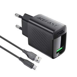 Ładowarka Acefast A90 sieciowa GaN USB-A QC 18W - czarna + kabel USB-A / USB-C
