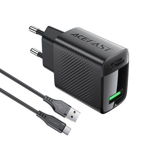 Ładowarka Acefast A90 sieciowa GaN USB-A QC 18W - czarna + kabel USB-A / USB-C Ładowarka Acefast A90 sieciowa GaN USB-A QC 18W - czarna + kabel USB-A / USB-C