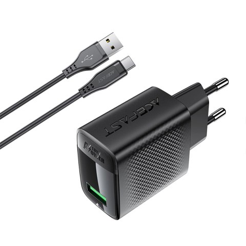 Ładowarka Acefast A90 sieciowa GaN USB-A QC 18W - czarna + kabel USB-A / USB-C Ładowarka Acefast A90 sieciowa GaN USB-A QC 18W - czarna + kabel USB-A / USB-C