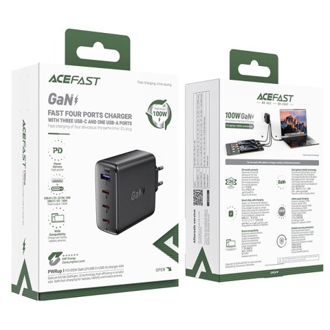 Ładowarka Acefast A94 sieciowa GaN2 USB-A / 3x USB-C PD 100W - czarna Ładowarka Acefast A94 sieciowa GaN2 USB-A / 3x USB-C PD 100W - czarna
