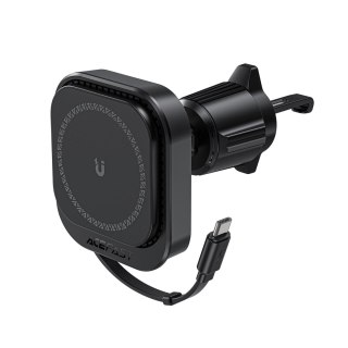 Uchwyt Acefast D32 magnetyczny z ładowarką indukcyjną 15W ze zwijanym kablem USB-C na kratkę nawiewu - czarny