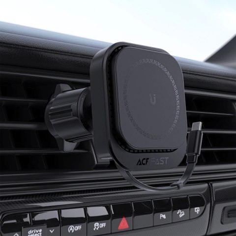 Uchwyt Acefast D32 magnetyczny z ładowarką indukcyjną 15W ze zwijanym kablem USB-C na kratkę nawiewu - czarny Uchwyt Acefast D32 magnetyczny z ładowarką indukcyjną 15W ze zwijanym kablem USB-C na kratkę nawiewu - czarny